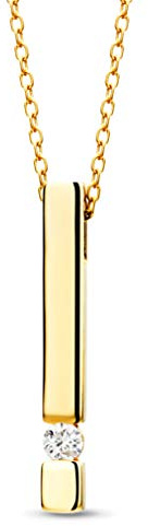 Orovi Schmuck Damen 0,07 Ct Diamant Stab Collier Gold mit Bar-Anhänger und Solitär natürlicher Diamant im Brillantschliff in einer Spannungsfassung Zeitlose Halskette aus Gelbgold 9 Karat (375), 42 cm