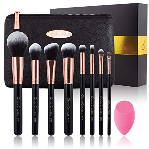 Ensemble de pinceaux de maquillage Oscar Charles - pinceaux de maquillage professionnel, 8 pièces, mixeur de beauté et trousse de maquillage de luxe dans un magnifique coffret cadeau