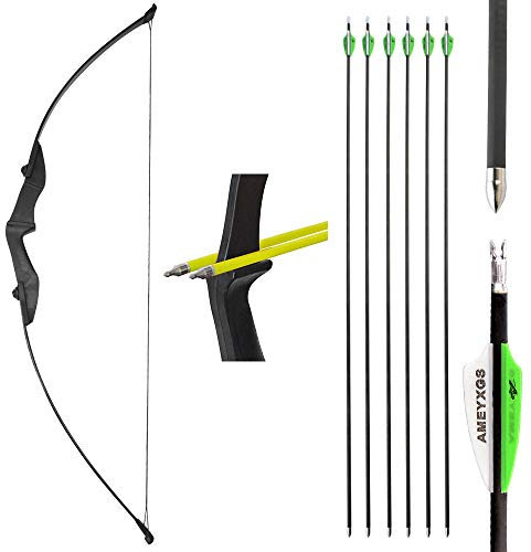 AMEYXGS Bogenschießen Takedown Recurve Bogen und Pfeil Set 30lbs 35lbs 40lbs Gerader Bogen mit Carbon Pfeile Langbogen Jagdbogen für Rechts und Linkshänder (Schwarz, 40lbs)