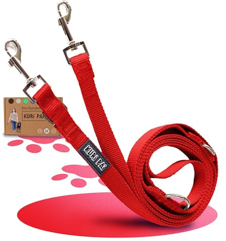 KURI PAI® Komfortable Hundeleine 3m | Verstellbare Hundeleine mittelgroße Hunde | Bambusviskose | Strapazierfähig und weich | Perfekt für alltägliche Spaziergänge | M (2.0cm Breit) - Rot
