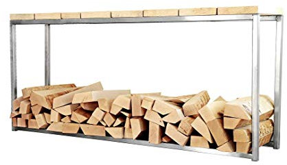 Kaminholzständer Sitzbank aus Edelstahl Bank Hocker Kaminholzregal Kaminholzhalter V2A | Rostfrei | Handmade in Germany (mit Holz (mit Edelstahlschrauben montiert))