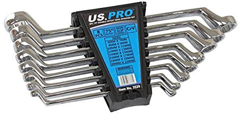 US PRO Tools 8 Piece Double Offset Ring Spanner Wrench Set 6-22MM 75DEG 3529