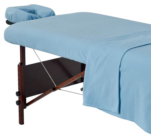 Master Massage Flanell 3er Set Überzug Spanntuch, Laken, Kopfkissenüberzug für Massageliege Salon Baumwolle - Himmelblau