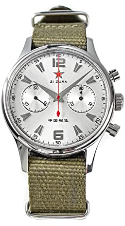 NC ST1901 Chronographenwerk 1963 Fliegeruhren Saphirglas Mechanische Armbanduhren Echtes Lederband Vintage-Uhr (Color 1)