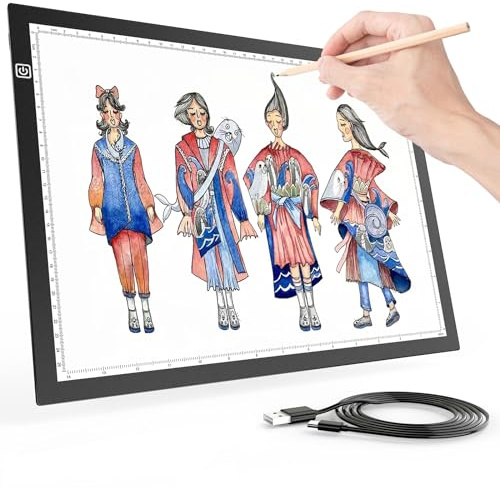 A4 Light Box for Tracing, Light Pad for Diamond Painting, Light Board, Ultra-Thin Copy Board with 3 Levels/Stepless Adjustable Brightness for Drawing, Sketching, Animation