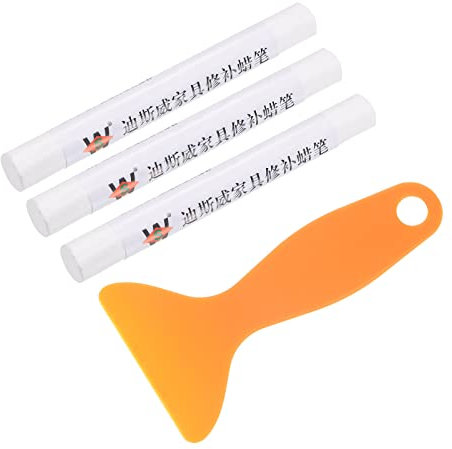 sourcing map Bois Meuble Réparation Trousse, 3pcs Cire Bois Remplissage Bâton avec Spatule Crayon Marqueur Retouche pour Supprimer Rayures Éraflures sur Meuble Plancer, Blanc