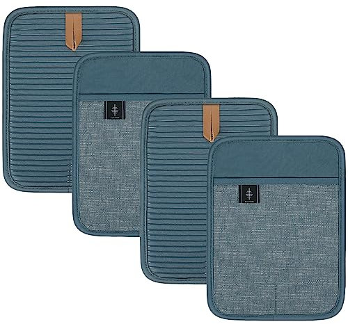 BONTHEE Presina in cotone resistente al calore, grande presina antiscivolo per cucinare, accessori da cucina, set da 4 pezzi, blu