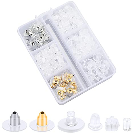 400 Piezas Tuercas Pendientes Silicona, 6 Estilos Transparente Tuercas Seguridad Pendientes Tapones para Pendientes Topes Aretes para Orejas Caídas, Aretes Pesados, Joyería de Bricolaje