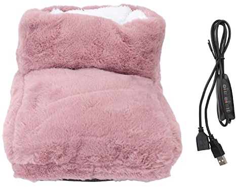 Elektrisch Beheizter Fußwärmer Pink 5 V USB Wiederaufladbare Verdickte Fußwärmer Stiefel Dicker Plüsch-Fußwärmer für Heimschlafsaal