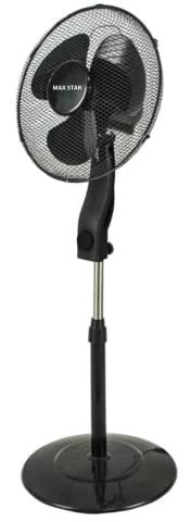 Max Star Ventilador de Pie 40W, Oscilante, Potente, Silencioso, Rejilla de Seguridad, 3 Velocidades, Altura Ajustable, 3 Aspas, Diametro 40cm, Base Redonda Estable, Cabezal Inclinable, Negro