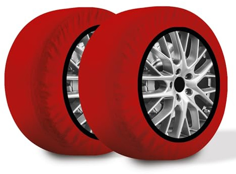 R.Evolution Calze da Neve Omologate Italia RRR, 2 Calze, Taglia M, Rosso, Catene da Neve Tessili per R13 - R19 (Misure per Pneumatici Dettagliate all'Interno)