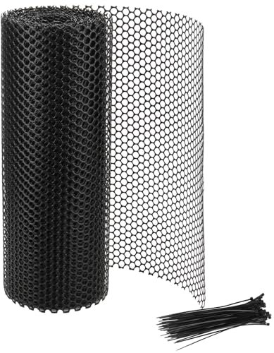 KEILEOHO 40cm x 10m Black Chicken Mesh Fencing Roll, Plastic Fence Mesh Netting with Zip Ties, Hexagonal Mesh Fence for Home,Gardening, 15.7 inch x 32ft