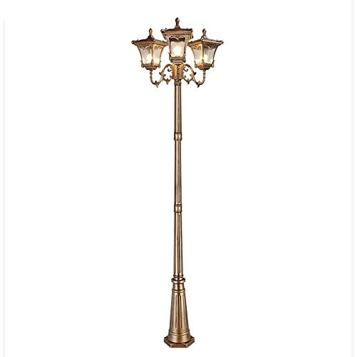 MODEBHD Außen 3-Kopf Vintage Villa Innenhof Glaslaterne Säulenlampe Hochmastlampe Kontinentales Aluminium Wasserdicht E27 Dekoration Straßenpfostenleuchte Pollerlampe Landschaft Stehlampen