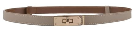 IEMIEBOAMGNOY Verstellbarer, dünner Gürtel für Damen, Leder, schmaler Gürtel für Damenkleider, einfarbig, Legierung, Drehverschluss, Helles Khaki und goldene Schnalle, S