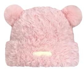 Niedliche Fuzzy-Bären-Mütze, hautfreundliche Plüsch-Bär-Mütze, Mütze mit Ohren, Beanie-Mütze für Frauen (Pink,One Size)
