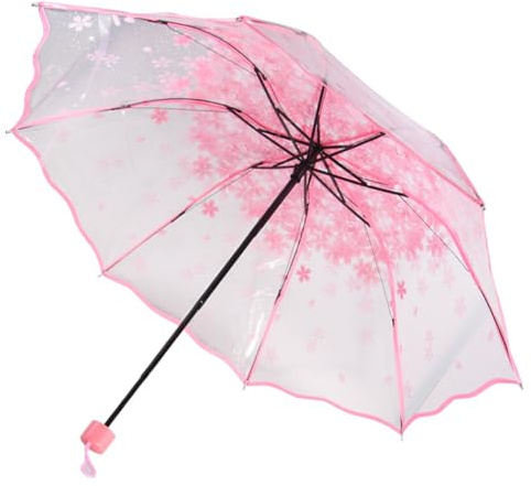 Wedhapy Klarer Regenschirm Für Mädchen Kirschblüten Regenschirm Dreifach Faltbar Transparenter Faltschirm Mit Winddichtem Kompaktem Durchsichtigem Regenschirm Für Foto Requisiten Typ 1