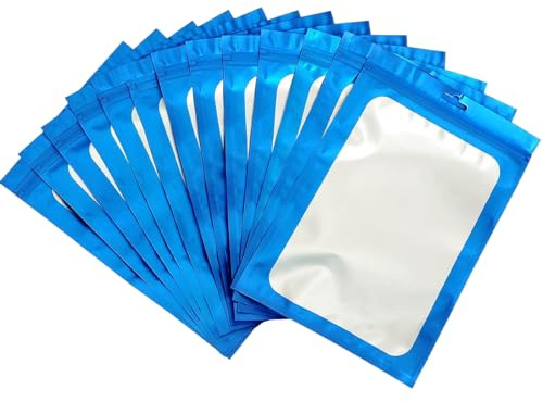 100pcs Blue Mylar Ziplock Bags - Foil Sealed, Holographic Plastic Packaging, 8x13cm Smell Proof, Resealable, Sample, Storage, Grip Seal Bags for Food, Jewelry