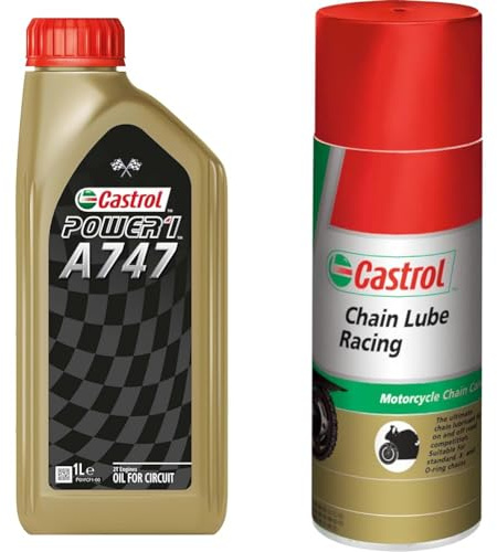 Castrol Bundle | Castrol POWER1 A747 2-Takt Motoröl, 1L + Castrol Chain Lube Racing Hochleistungskettenspray, 400 ML