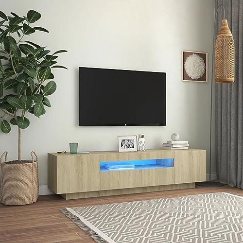 DJEKA TV Schrank led 160cm TV lowboard TV Board Fernsehschrank TV Schrank TV Bank TV Möbel Sideboard für Wohnzimmer Schlafzimmer-Sonoma Eiche-160x35x40 cm