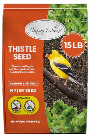 Happy Wings 15LB Thistle Seed Bird Food, 100% Natural, Extra Clean, No Grow