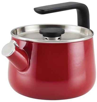 KitchenAid Teakettles Pfeif-Teakessel aus Emaille-auf-Stahl, Induktionsfertig, Edelstahldeckel, 2 Quart – Empire Red
