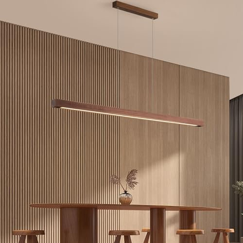 Pendelleuchte LED Hängeleuchte Esstisch Holz Lineare Hängelampe Dimmbar mit Fernbedienung pendellampe höhenverstellbar Moderne design Wohnzimmerlampe hängend für büro esszimmerlampe Küche (L80CM)