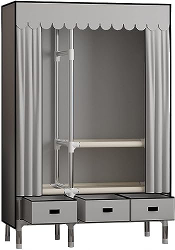 Tragbare Kleiderschrankregale mit Kleiderstange und Schubladen, Faltbarer Kleiderschrank-Aufbewahrungsorganisator für Schlafzimmer, Grau-105 x 45 x 168 cm