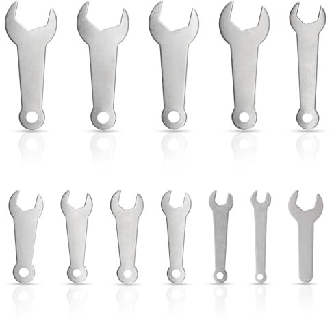 YnGia 12PCS Single Open Ended Wrench Set Silver Flat Spanner Combination Ultra Thin Repair Tool for Limited Space Conditions (Single Open End Wrench wirh Hanging Hole)