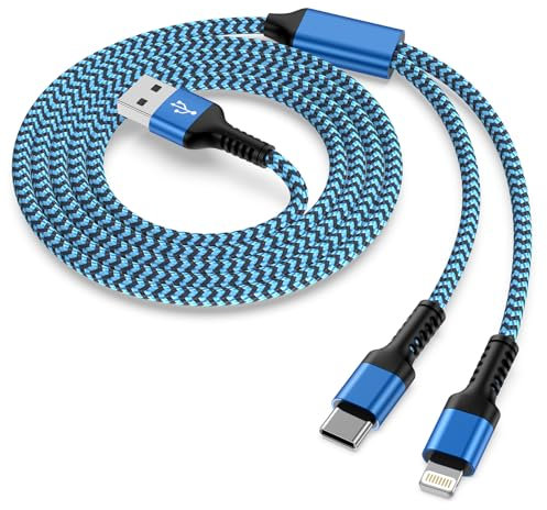 Câble de charge universel 2 en 1 pour iPhone, câble USB avec Lightning et USB-C pour iPhone 15, 14, 13, 12, 11, 8, 7, 6, Samsung Galaxy, Huawei, Google, Sony