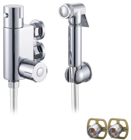 EVOLVE WRAS Approved Thermostatic Chrome Plated Brass Bidet Douche Spray Toilet, Bidet Shattaf Bathroom Thermostatic Round Bidet Douche Kit Muslim Spray with Easy Fixing Kit