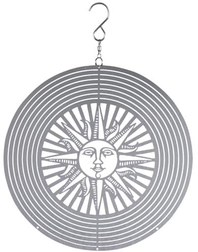 Windspiel aus Edelstahl in Silber hängende Fensterdekoration - Wetterfestes Metall Windspiel mit 7cm Hänger als Gartendeko für Balkon und Garten - Klangspiel und Sonnenfänger mit Sonne