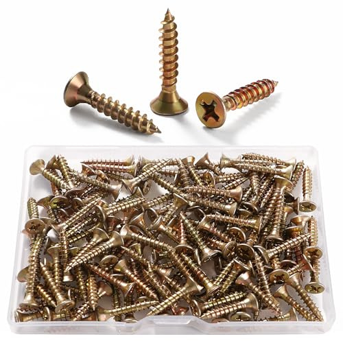 VooGenzek 130 Pièces M3.5 * 20 mm Vis à Bois À Filetage Épais, Vis Cruciformes, Vis Autotaraudeuses, pour Cloisons SèChes, Meubles En Bois, Jaune