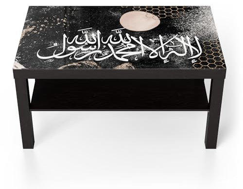 DEQORI Glastisch | schwarz groß 90x50 cm | Motiv Sternennacht Kalligrafie | ausgefallener Beistelltisch aus Glas | Hochglanz Couchtisch fürs Wohnzimmer | moderner Couch Tisch mit Design