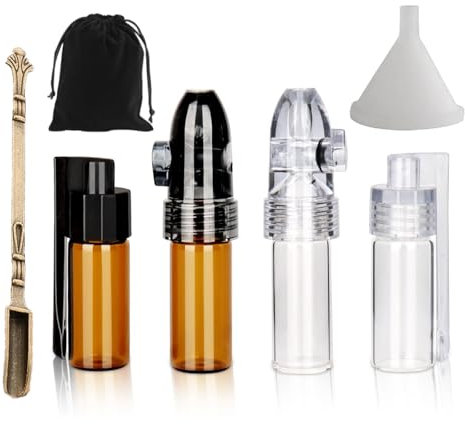 AMSNINK Pack de 6 dosificadores, dosificadores de coque, tabaco, rapé y bocadillo, pequeño con mini embudo, botella de almacenamiento