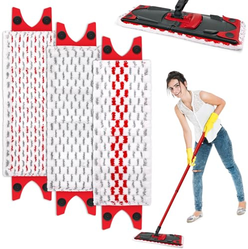 Zeawavsl Set Di Panni Di Ricambio Per Mocio Per Pavimenti Vileda Da 3 Pezzi, Rivestimento In Fibra Di Alta Qualità, Rosso, Compatibile Con La Maggior Parte Delle Gamme Di Mocio Per Pavimenti