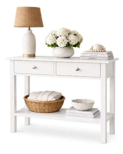 Saxony® Console Table Slim Side Table Living Room Tables Very Narrow Hallway Furniture Cabinet with Drawers Hall Table Indoor Storage Unit Decor Tables White
