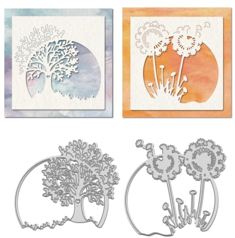 WADORN 2 Stück Stanzform Mit Baumrahmen Aus Kohlenstoffstahl Für Karten | stanzschablonen mit löwenzahnbaum;baum kreis rahmen stanzformen;baumkreis-rahmen prägeschablone;für diy scrapbook einladungen
