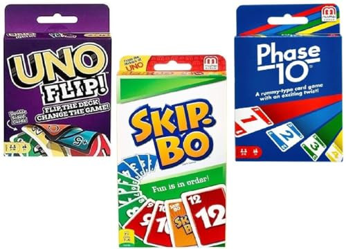 Mattel Flip, Phase 10 und Skip-Bo Kartenspiel, Combo 3er Pack
