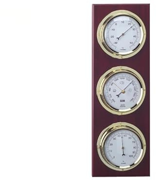Nautische Wetterstation, Silber, Barometer und Wetterstation, aus nautischem Holz, 39 cm, Wetterstation innen außen, 3 Uhren, Barometer, Hygrometer, Thermometer
