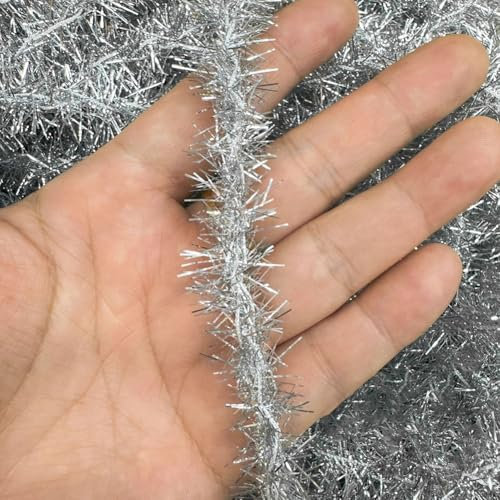 JIHUOO Lot de 4 rouleaux de guirlandes de Noël métalliques fines pour sapin de Noël, guirlandes torsadées à paillettes, guirlande de vacances en plein air, guirlande argentée