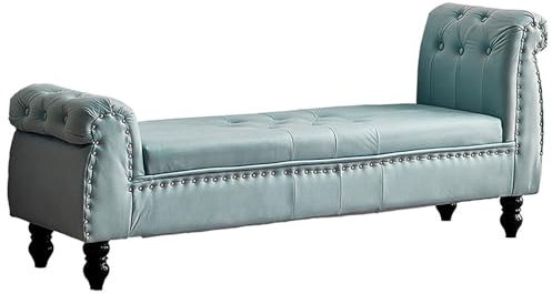 119,4 cm große Sitzbank mit rollbaren Armen für Schlafzimmer und Wohnzimmer, Kingsize-Sitzbank für den Eingangsbereich, Bettbank, mit Stauraum, Blau