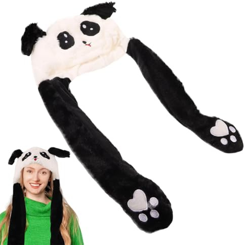 Panda- – Panda- aus Plüsch, Tiermütze, Wintermütze, elegant, mit Kapuze, aus Plüsch, mit beweglichen Ohren