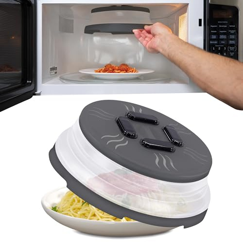 HOVER COVER Magnetic Microwave Splatter Cover, Collapsible Microwave Cover for Food - Vented & Magnetic Microwave Plate Cover, 10-inch, BPA-Free - Graphite