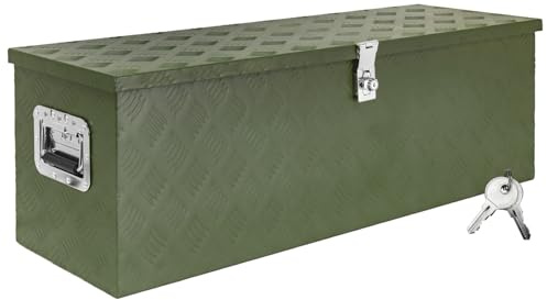 Trucky Deichselbox Grün Werkzeugkasten Truckbox Anhänger Kiste Abschließbar Alubox Transportbox Werkzeugbox Aluminium Aufbewahrungsbox