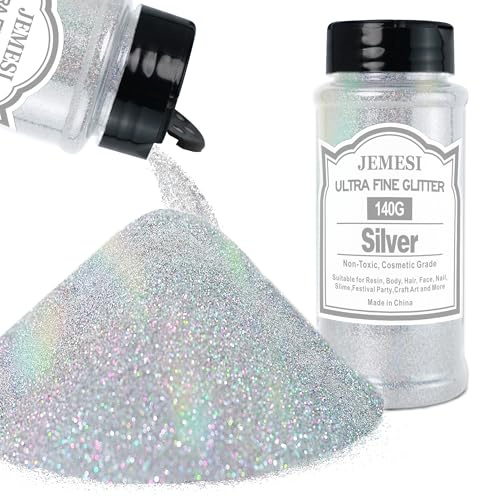 Holographisches Chunky Glitter, Silber140g, ultrafeiner Glitzer für Epoxidharz, DIY-Basteln, Glasmalerei, Kerzenherstellung, Nagelpuder, Körperglitzer usw.