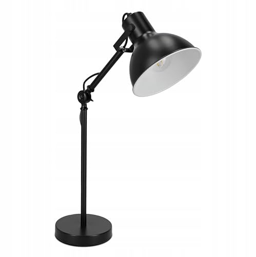 Schreibtischlampe LED Schwarz mit E27 Fassung – Verstellbare Nachttischlampe mit Kabel und Schalter für Büro, Schlafzimmer oder Jugendzimmer