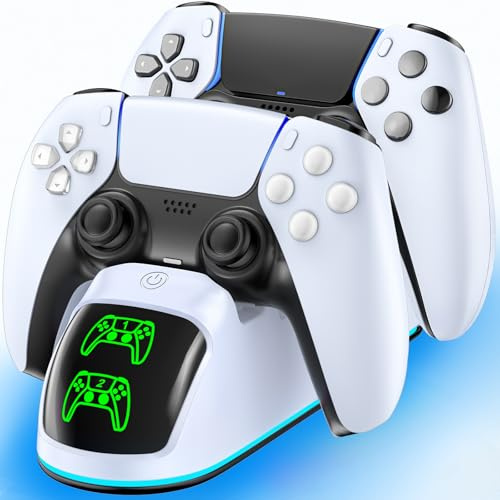 Station de Charge PS5, Chargeur Manette PS5 pour PlayStation 5 Dualsense et Edge avec Lumière RVB, Station de Charge de Manette PS 5 Rapide avec Câble, Kit d’Accessoires de Chargeur PlayStation 5