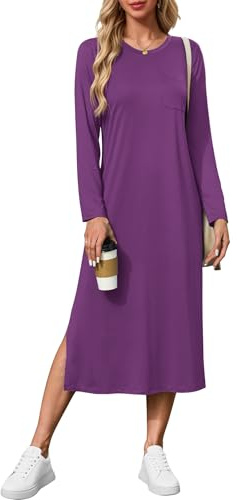 AUSELILY Robe Pull Femme - Robe Hiver Femme - Longue Fente Grande Taille- Soiree de Fete Nouvel Cocktail réveillon Violet 2XL