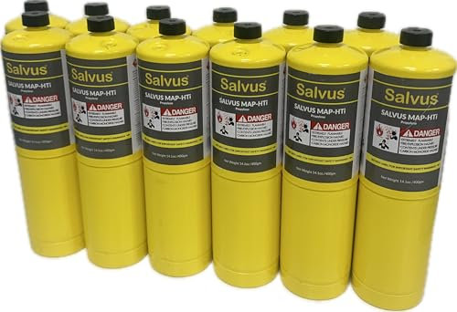 INTERGAS Salvus MAP-HTi Propylene Gas Cylinder – 400g High Purity >99.5% MAPP Gas – Hotter Flame Torch Fuel – CGA600 Torch Heads Compatible – Plumbing, Brazing, Welding & Soldering – Pack of 2