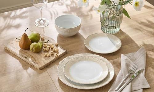 Waterside 12pc Gold Radiance Porcelain Dinner Set; 4 Dinner Plates, 4 Side Plates and 4 Deep Bowls